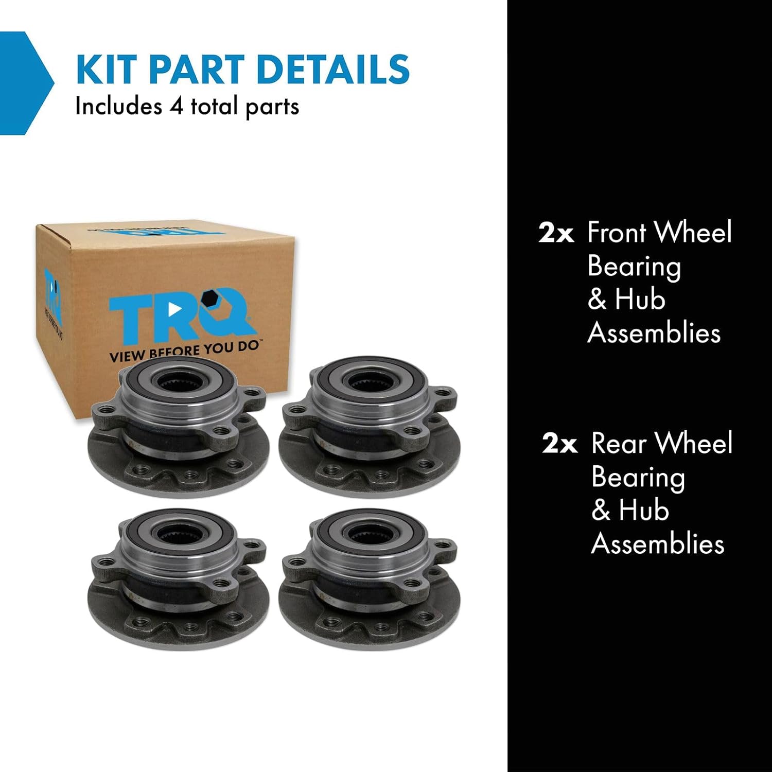 TRQ Front and Rear Wheel Bearing and Hub Assembly Set 4 Piece Compatible with 2015-2021 Jeep Renegade All Wheel Drive 2016-2018 Fiat 500X All Wheel Drive 2019-2022 500X