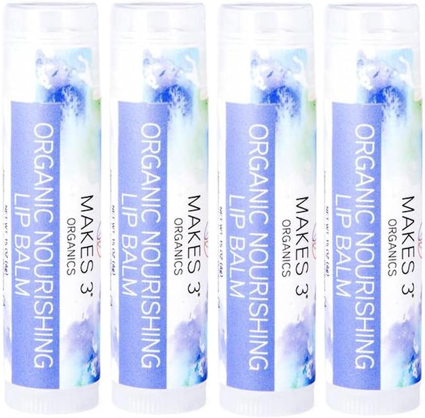 Lip Balm - Organic Natural USDA Certified 100% - Accelerates Healing - Unscented Moisturizing Balm Stick - Prevent Dry Cracked Lips - Hand-Crafted in Santa Barbara, California - 4 Pack Never Run Out