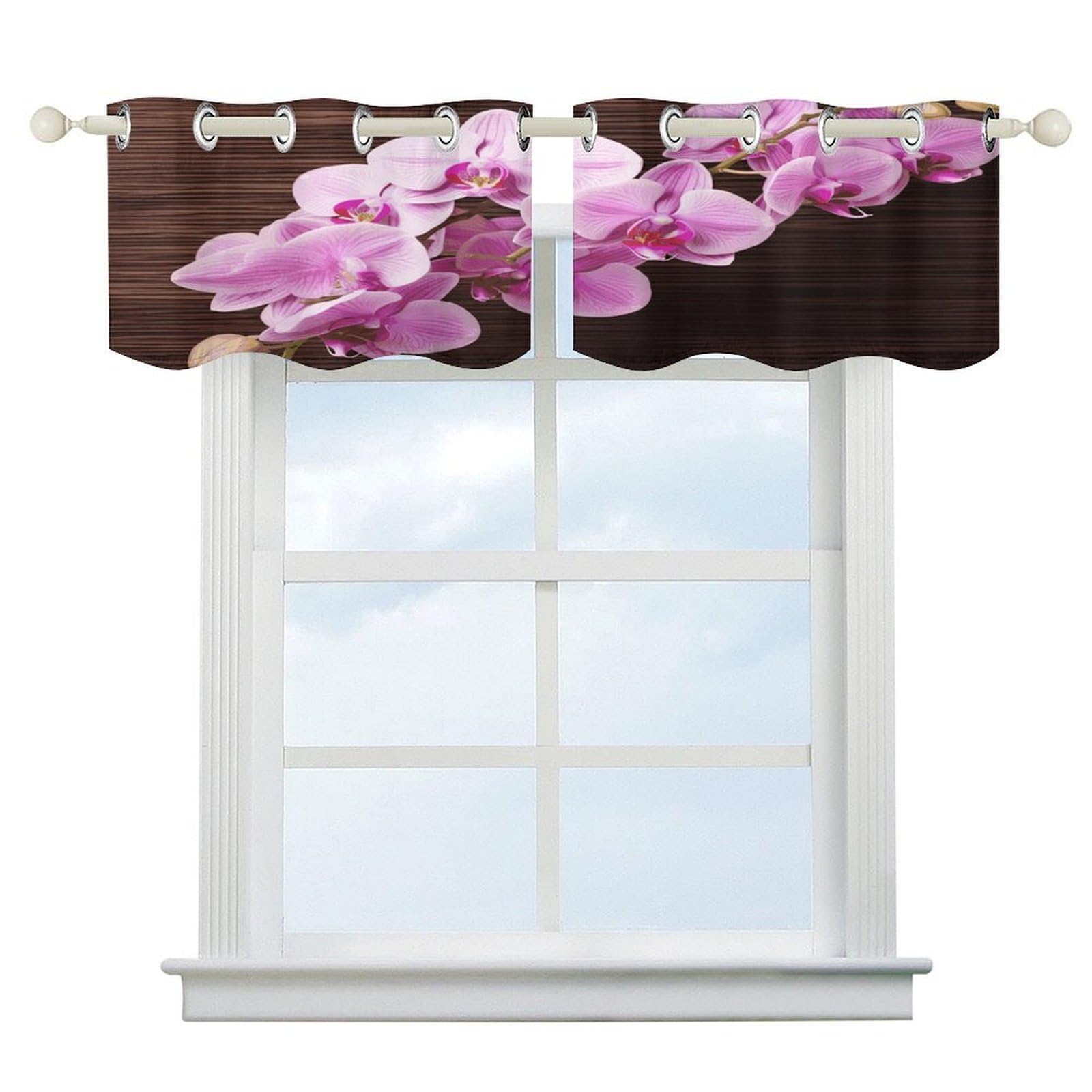 Fekiloot Style Orchid Flower Short Curtains Valance Curtain
