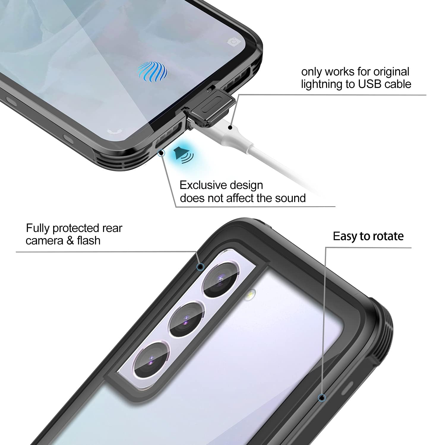 Janazan Samsung Galaxy S21 Plus Waterproof Case, Full Sealed Rugged Clear Protective Case with Built-in Screen Protector, Heavy Duty Shockproof Sand Proof for Galaxy S21 Plus 6.7 inch 5G (Black)