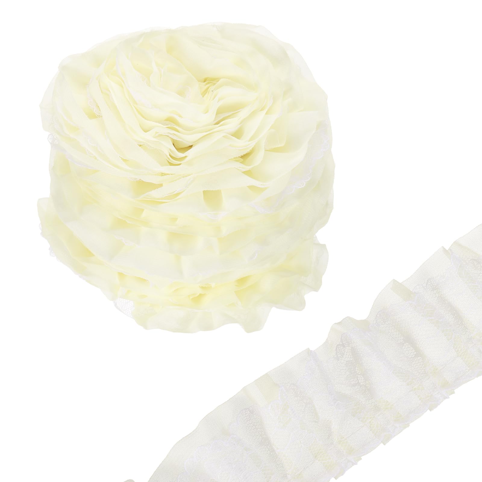 Cinta de encaje de gasa fruncida de doble capa de 4,5 cm para acabados de alta costura