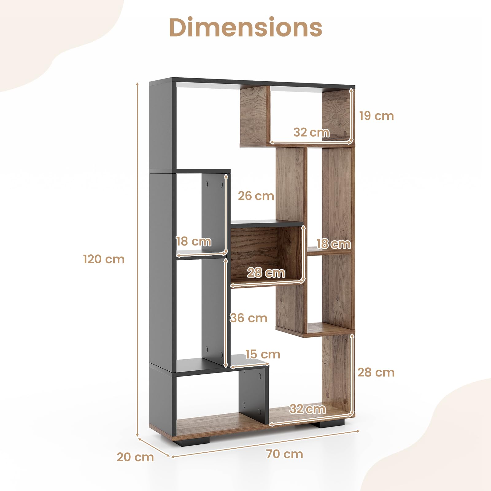 SFAREST Libreria geometrica a 11 cubi, in legno, con scaffali