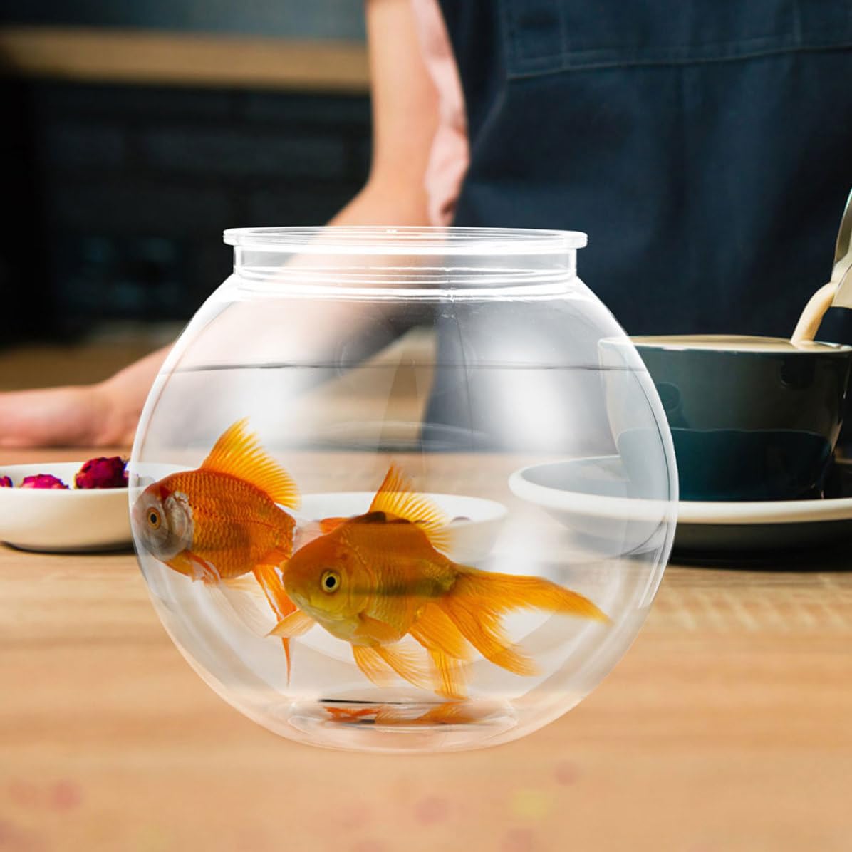 YARNOW Pecera Redonda de Plástico Transparente para Peces y Camarones, Diseño Compacto y Moderno, Fácil de Limpiar, Adecuado para Oficina y Centro Comercial