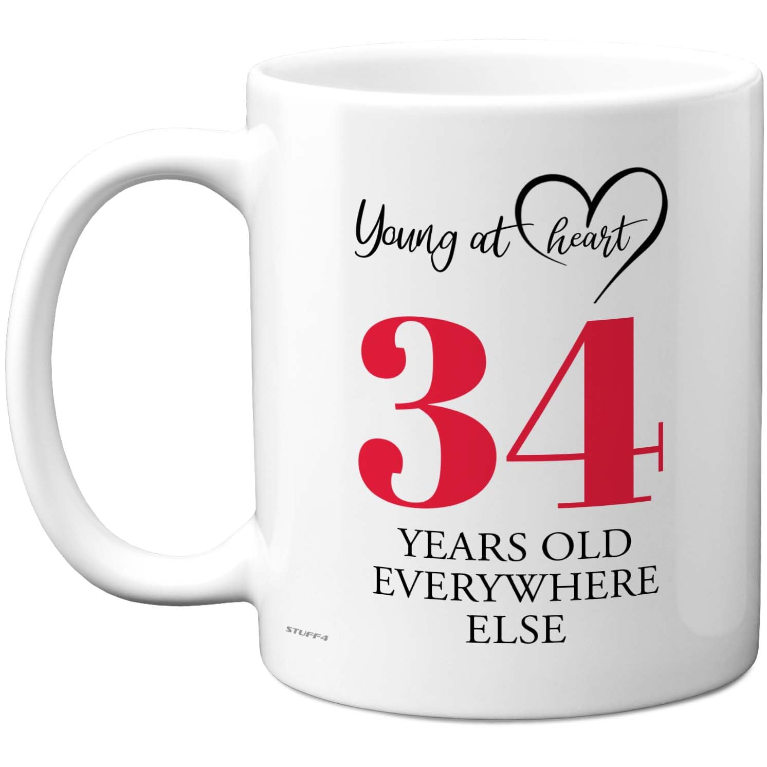 34th Birthday Gifts for Women Men, Cheeky Novelty Mug Young at Heart, Gag Joke Gifts, Perfect Funny Mugs for Thirty-Four Thirty-Fourth Birthday Present, 11oz Ceramic Coffee Mugs