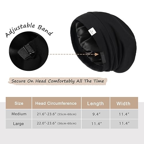 Miniatura 6 de YANIBEST Gorro holgado con forro de satén para dormir gorro de satén para mujeres y hombres color negro puro Aa-pure Black, Ab-black, Black Floral,