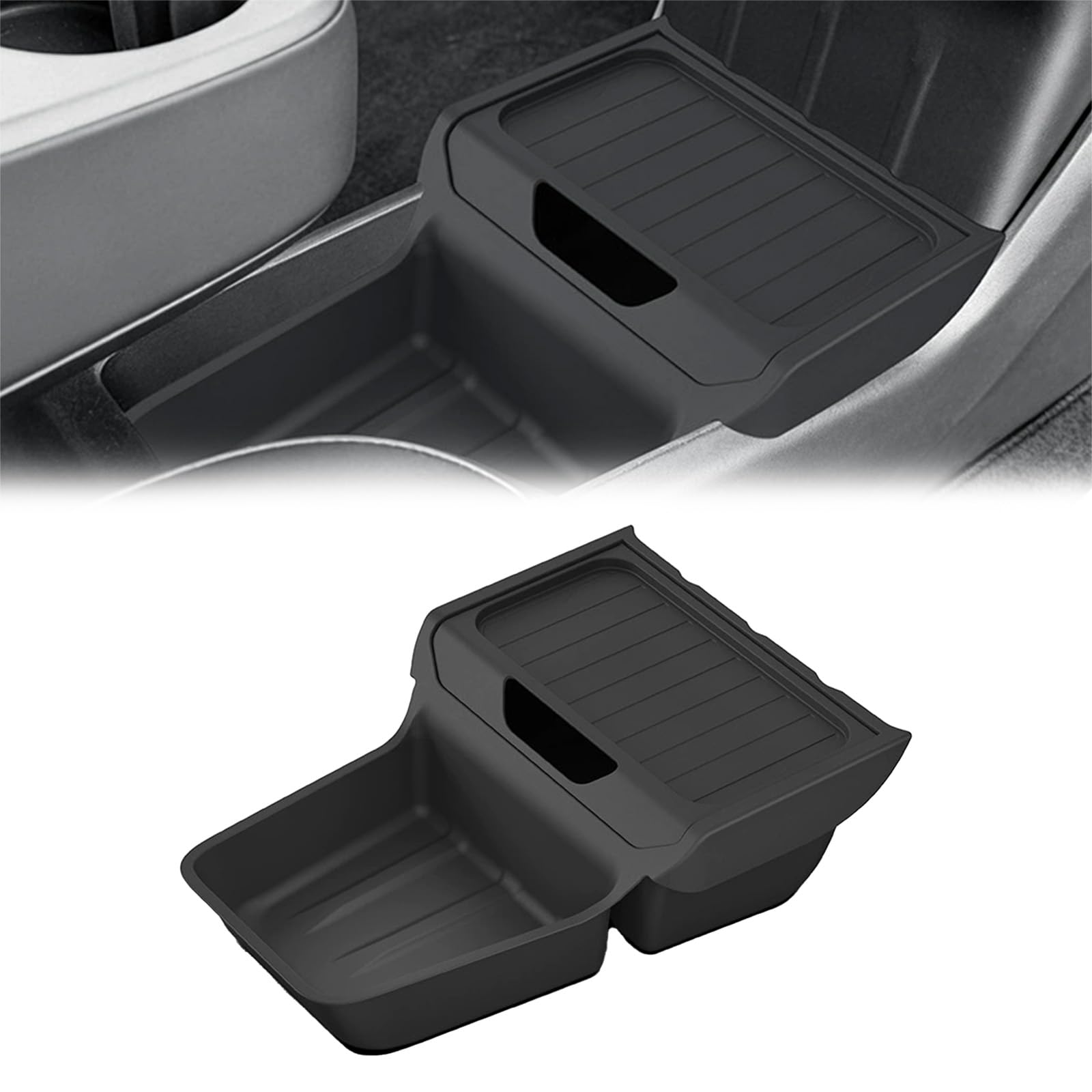 Center Console Lower Storage Box for Tesla Model Y Juniper Standard 2026 2025 TPE Interior Storage Insert Tray Center Lower Bottom Storage Box for Model Y 2025 2026 Accessories