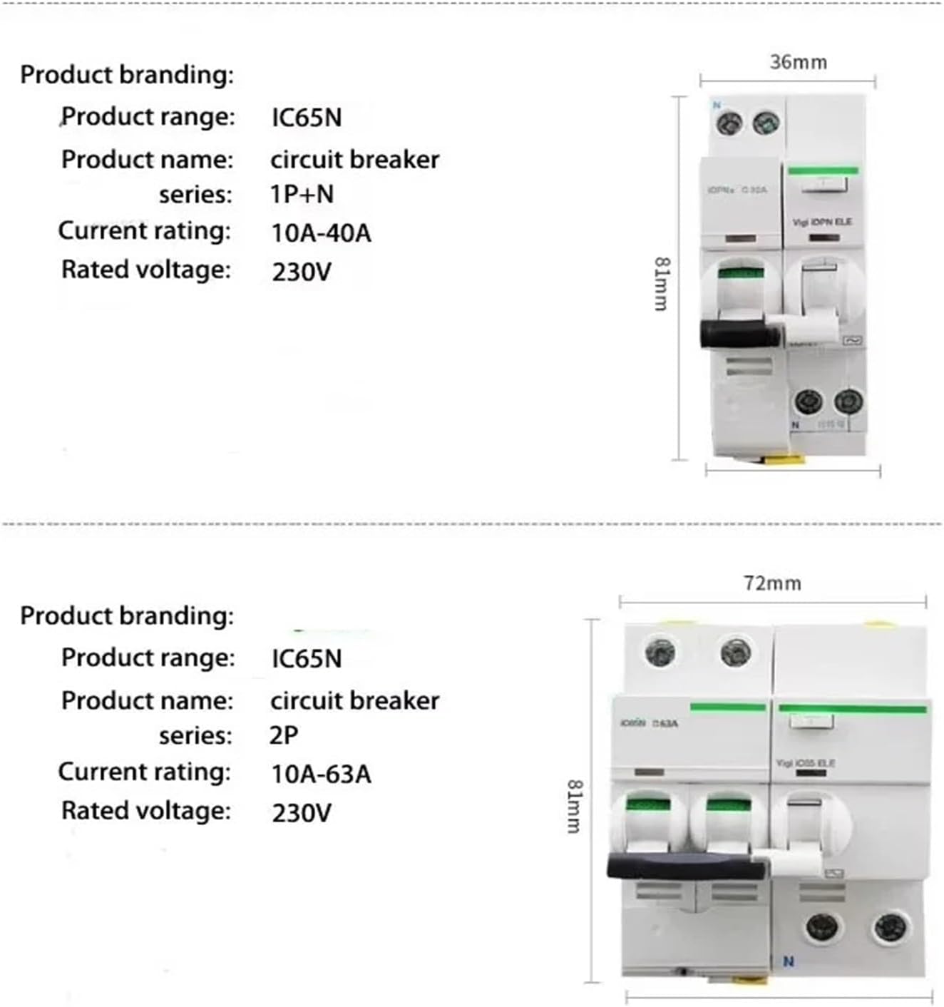 DC/AC Circuit Breaker IC65N A9N18110 air Switch 1P/2P/3P/4p air Switch 1-63A(16A,1P)