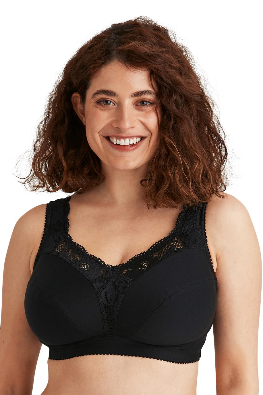 Miss Mary Of Sweden Women's Black Sense Cotton Comfort Bra With Decorative Lace, Non-Wired Full Cup Design 46E
