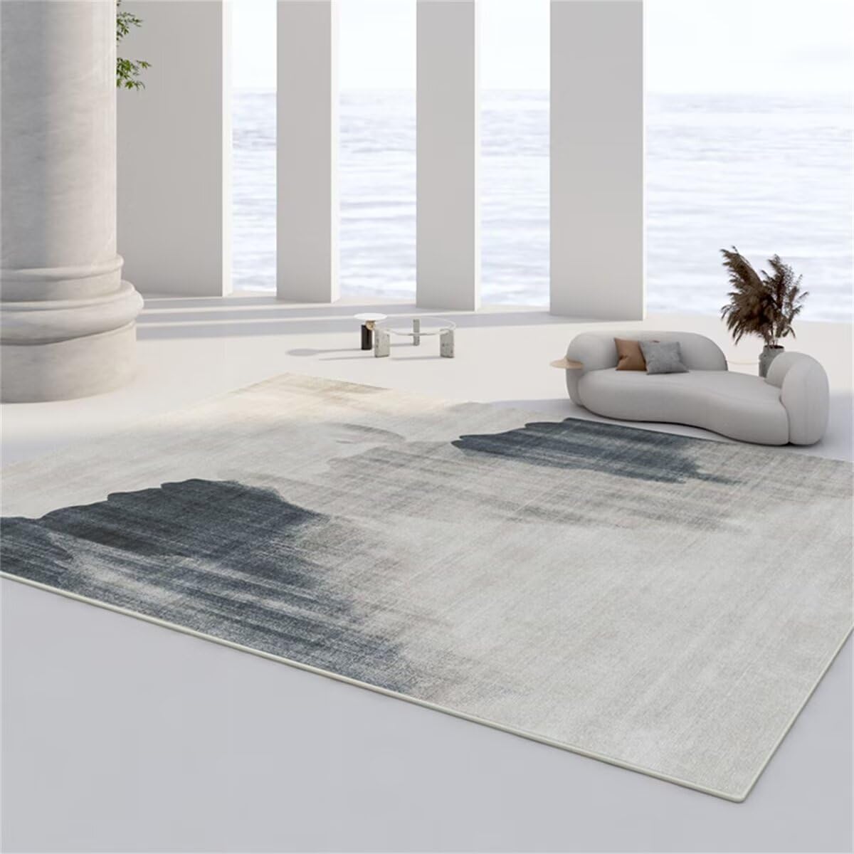 Tapis Lavable et Facile d'Entretien Gris 140X200 pour Salon, Bureau et Extérieur Gazon
