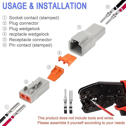 Miniatura 2 de Kit de conectores DTP de 2 pines automotriz IP67, impermeables, conectores eléctricos, 3 juegos de terminales, clavijas, clasificación de corriente