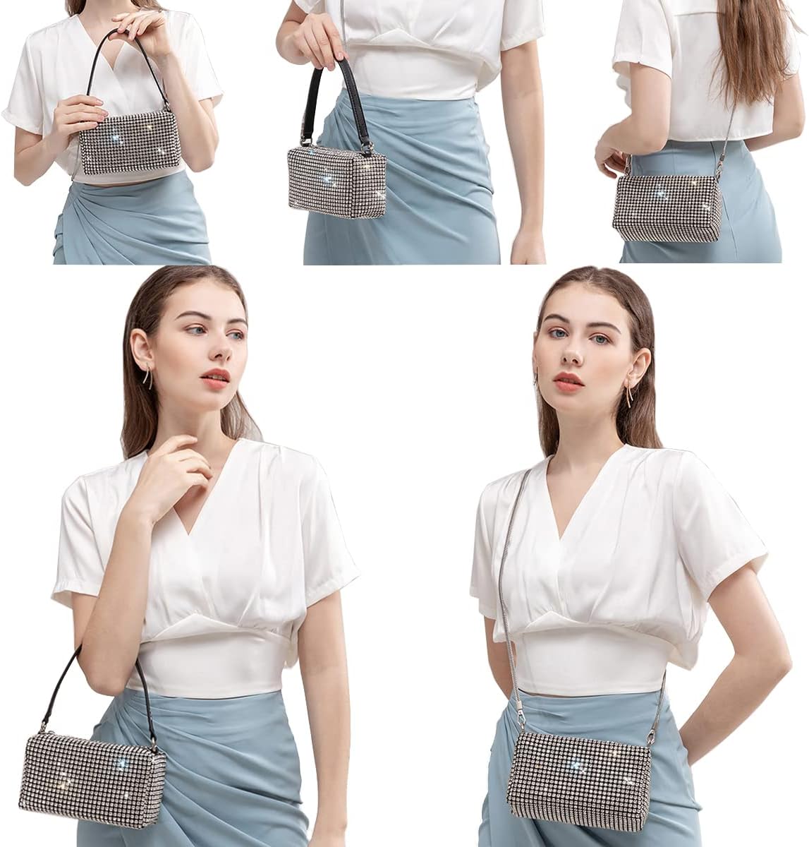 Rhinestone Evening Handbags Sparkling Crystal Purse Daily Casual Shoulder Bag - Image 2