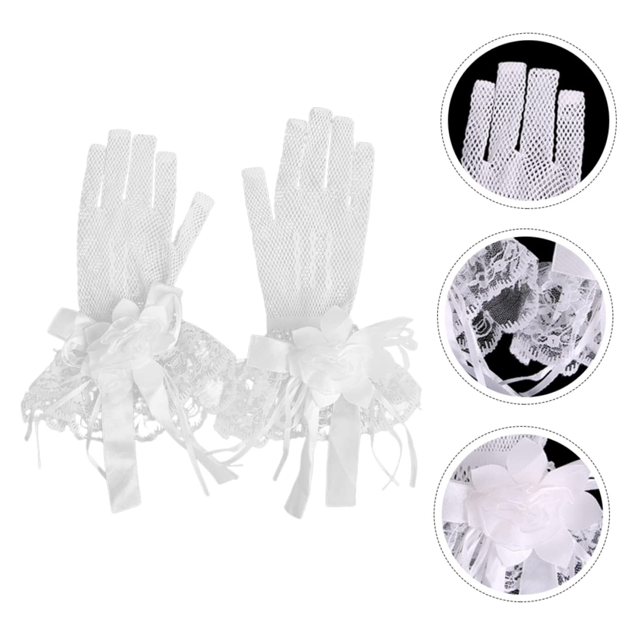 SHERCHPRY Guantes de boda guantes de boda vestido de invitada de boda formal guantes de encaje de las mujeres guantes de flores de encaje guantes de novia de boda cintas… Beige