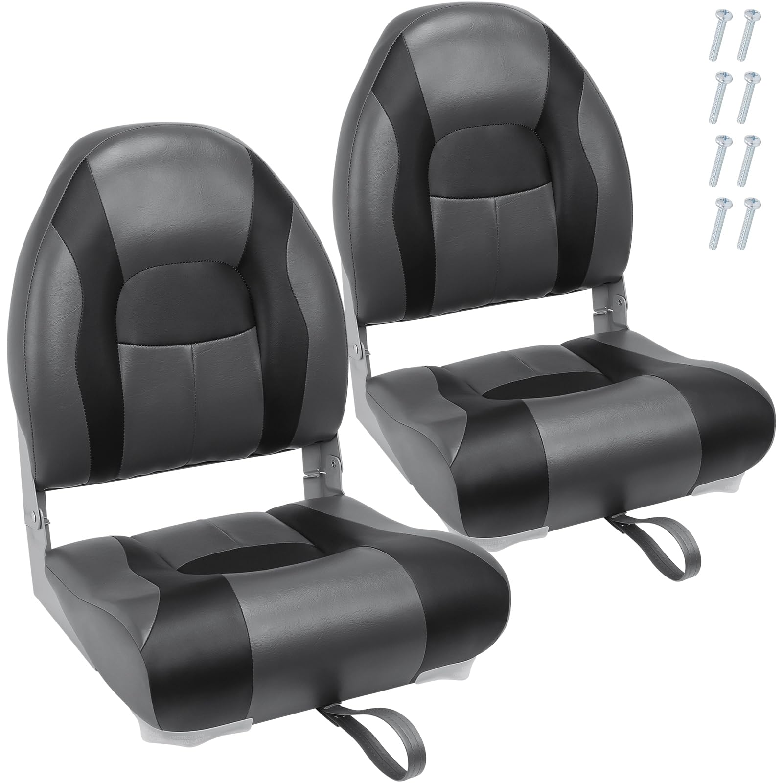 Marine High Back Boat Seats, High Back Folding Boat Seat, Waterproof Captain Fishing Seat with Mounting Screws, Folding Seats Portable with Thick Soft Cushion 2pack