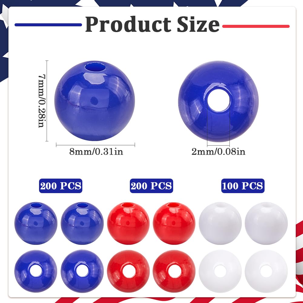 SOFPLATE 500Pcs 8mm Red White Blue Beads Smooth Acrylic Beads Independence Day Small Round Ball Opaque Bubblegum Loose Spacer Bead for Jewelry Making Bracelets Necklaces Earrings Supplies DIY Crafts - Image 2