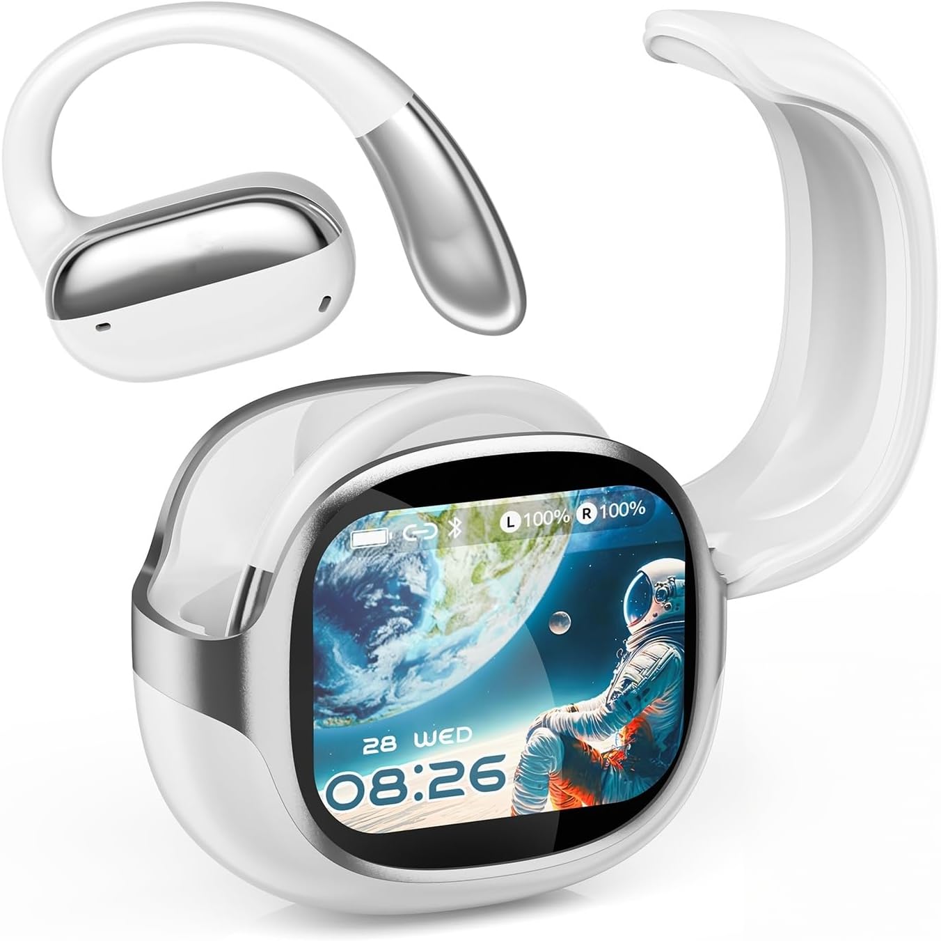 AI Translation Earbuds Real Time, 134 Language Translator NE58 Wireless Bluetooth 6.0 Open Ear Earbuds, LED Touch Screen, Noise Cancelling Translate Ear Buds for Travel & Business Meetings, White