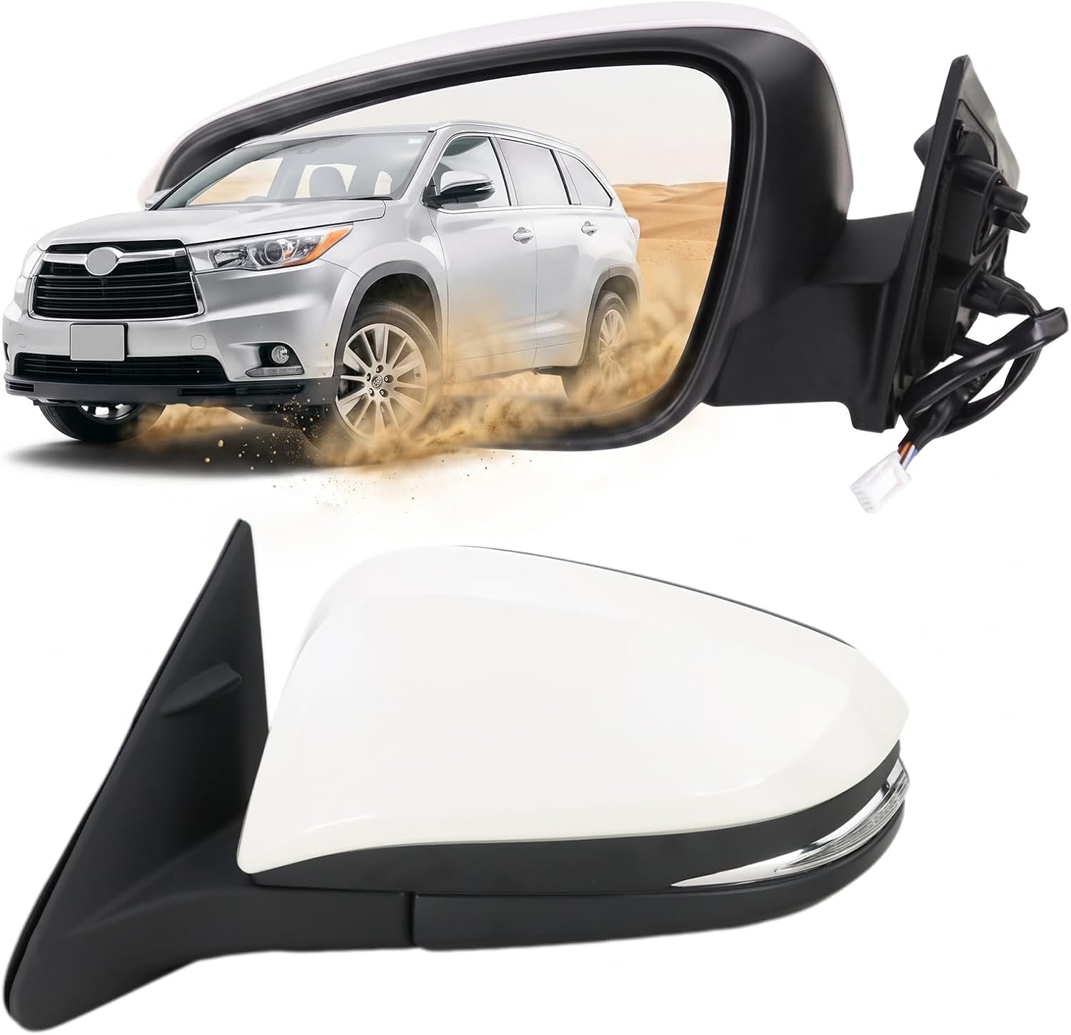 Left Driver side Mirror Fits 2014-2019 Toyota Highlander With Power Glass, Heated,Turn Signal and Manual Folding,Without Blind Spot Match White Replace 87940-0E130(6Pins)