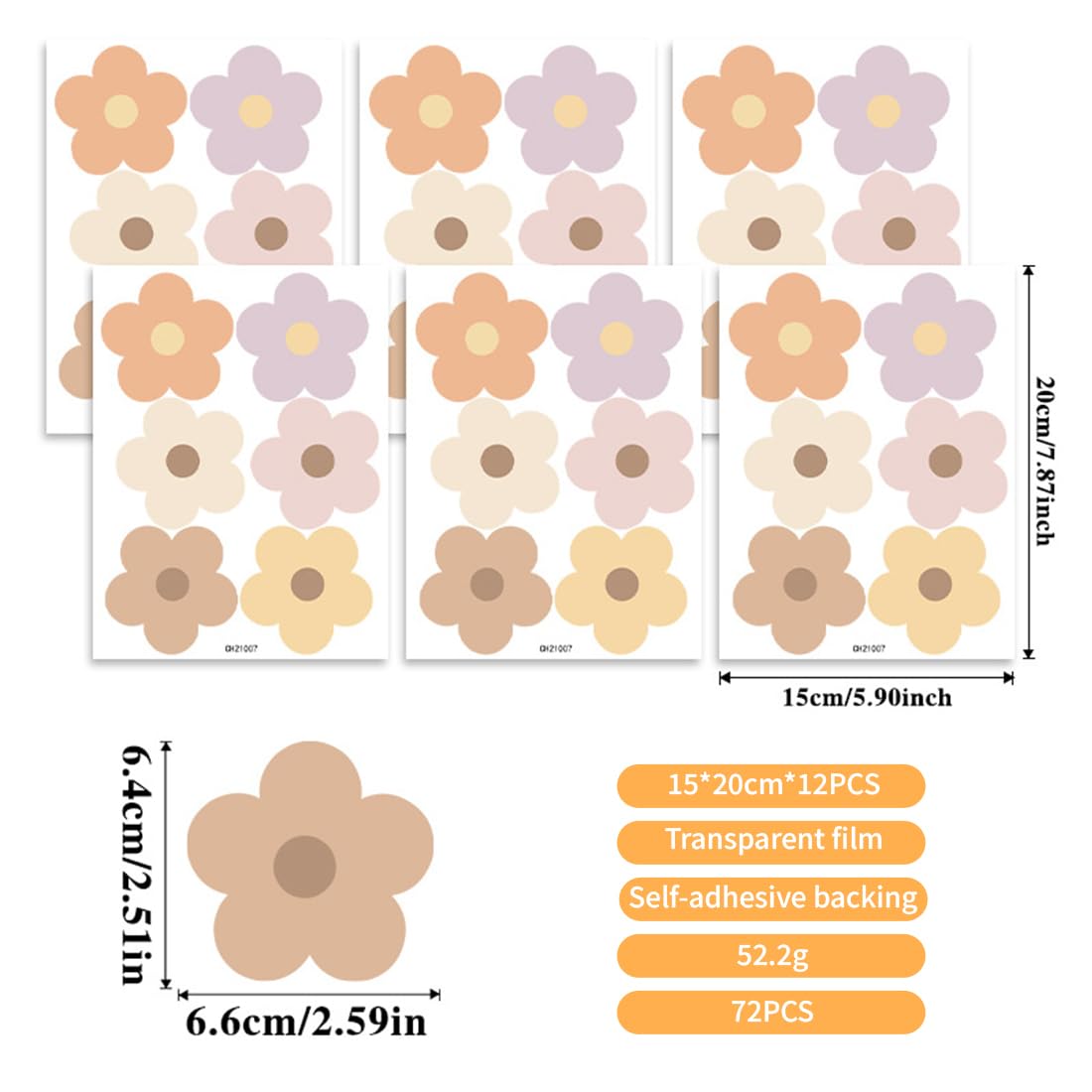 Stickers Fleurs Muraux,72 Pièces Décoration Chambre Fille, Autocollants Décoration Murale Chambre Bébé - Facile à Poser, Decoration pour Salon Chambre Bureau(Couleurs Variées)