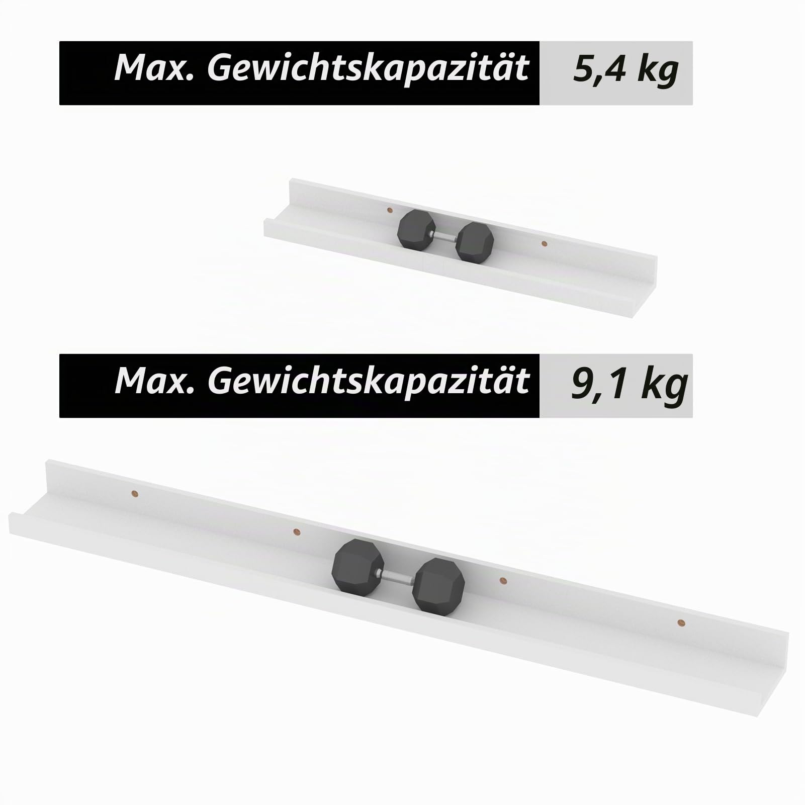 Giftgarden 90cm Wandregal, Weiße Schweberegal Regal Wand Bilderleiste für Wohnzimmer, Küche, Kinderzimmer, Schlafzimmer oder Büro - 5 Stück mit Verschiedenen Größen