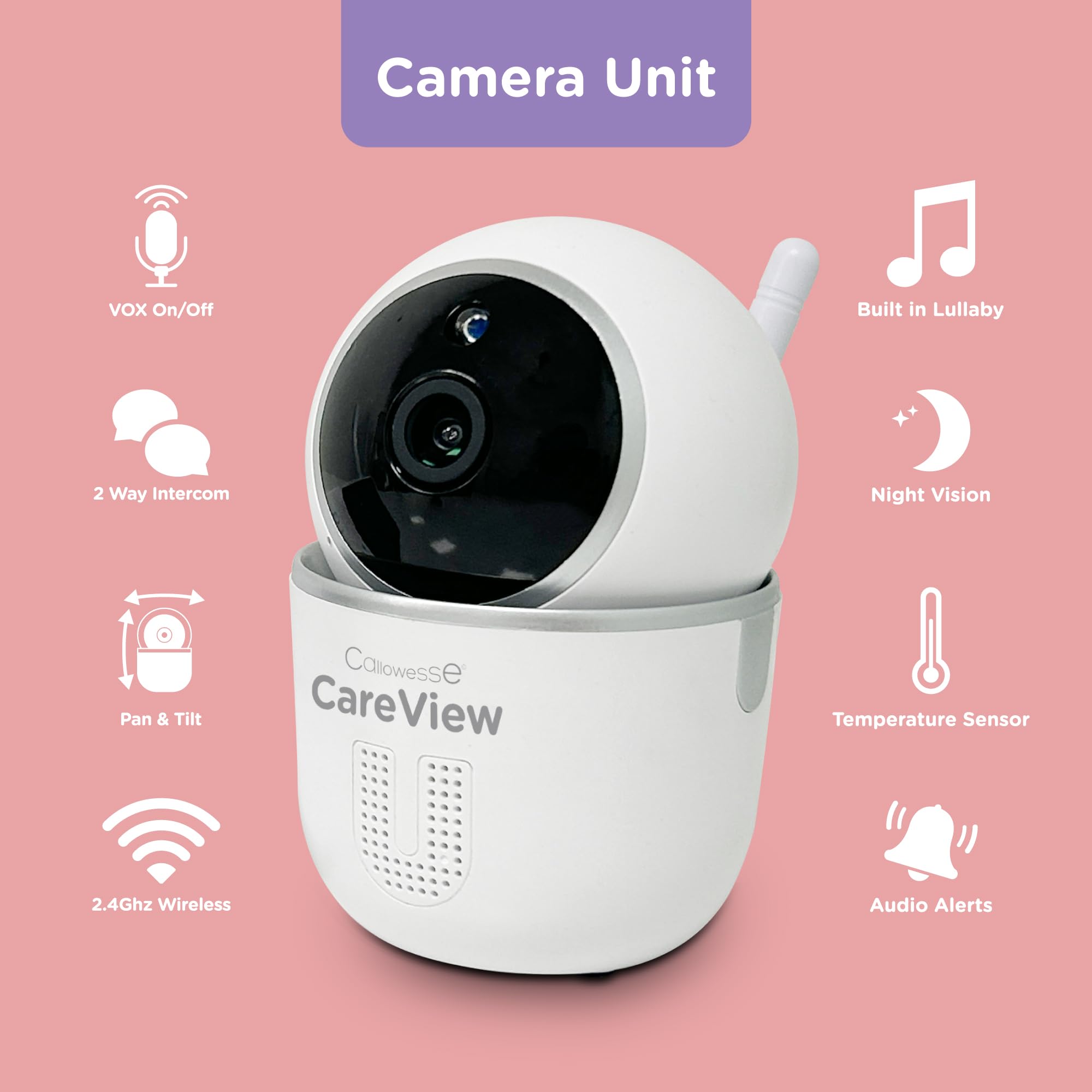 Callowesse Baby Monitor, Digital Video, 2.8″ Screen, CareView, White - Image 2