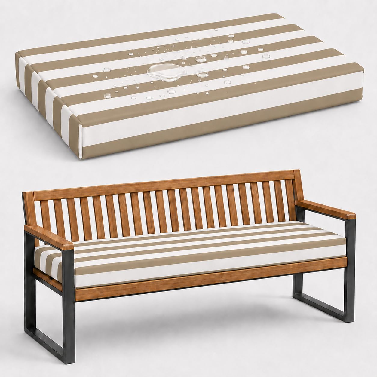 Cojines para Banco Exterior De Poliéster Resistente Al Agua, Cojines para Banco 5 Cm Espuma 50D, Cojin Impermeable Antideslizante con 2 Lazos para Jardín Terraza,Hazel Stripes,140x40x5cm