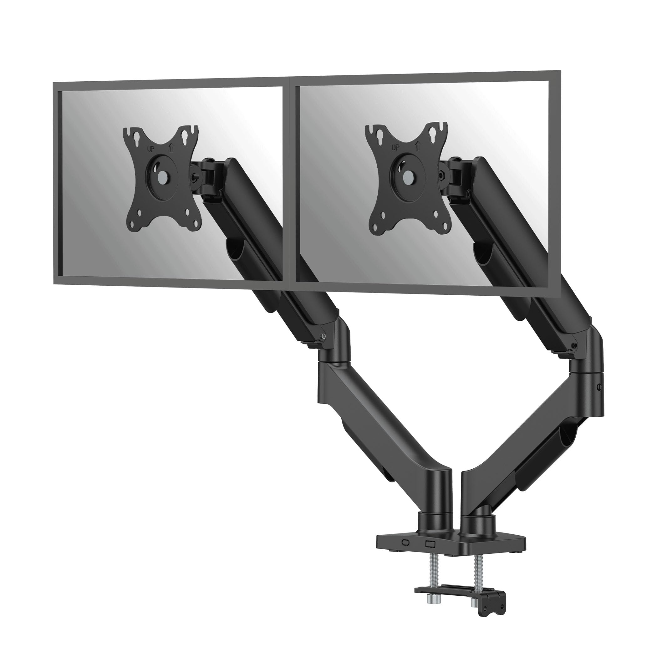 Fellowes Braccio Monitor Doppio Everyday Plus – Supporta 2 schermi 17"-32" (2-9 kg ciascuno), regolabile in altezza, inclinazione e rotazione, VESA 75/100, a morsetto o foro passante - Nero