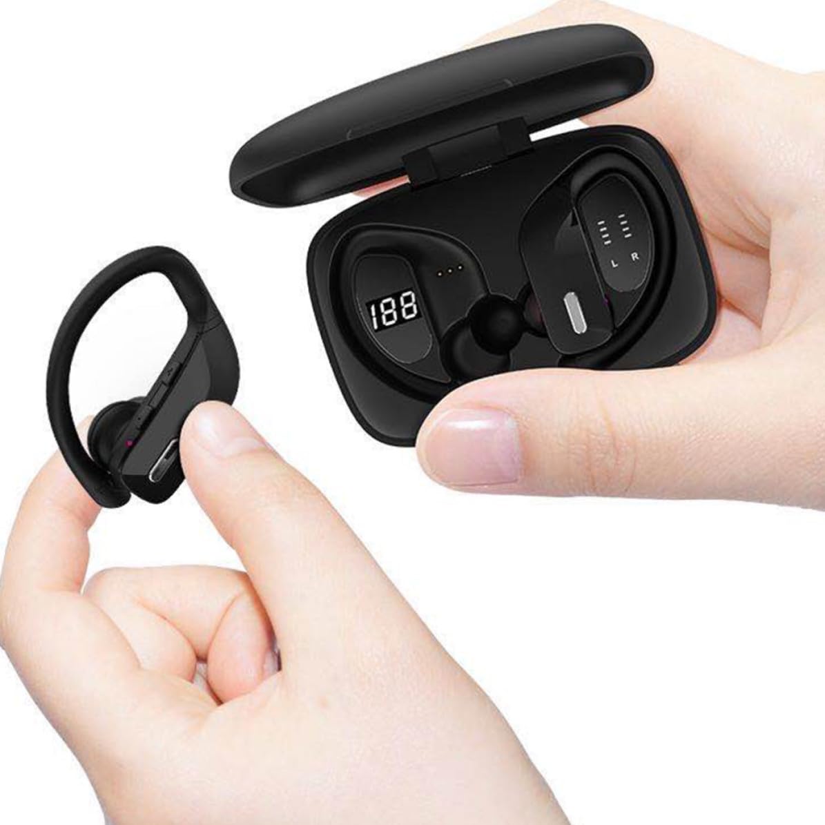 ULTECHNOVO Auriculares Negro Inalámbricos Impermeables Supraaurales T17 | 1 Juego, 60 Ma, Abs y Silicona, Sonido Claro y Transmisión de Audio sin Pérdidas