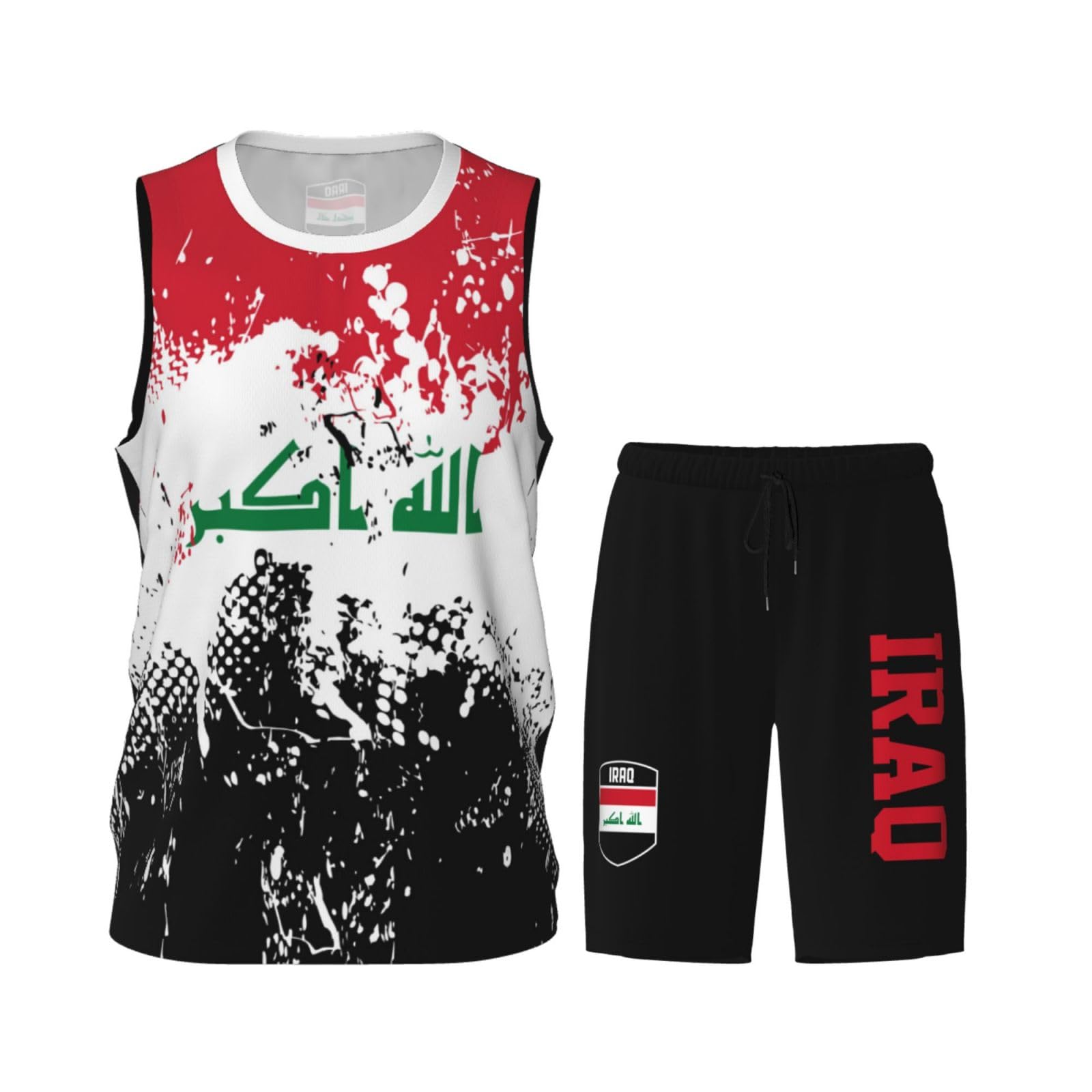 Iraq Flag Grain (2) Basketball Jersey Uniform Suit for Men Adults Training Athletic Set