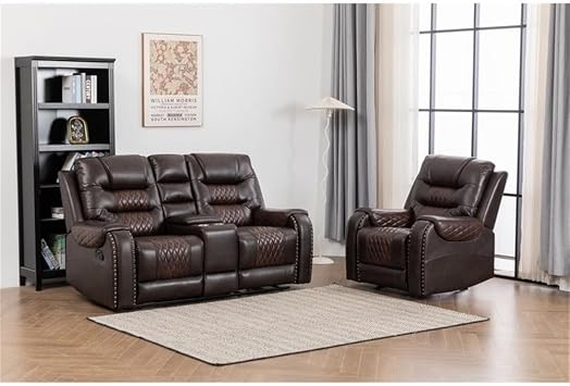 Ilyiano Two Tone Faux Leather 2-Piece Livingroom Reclining Set In Brown