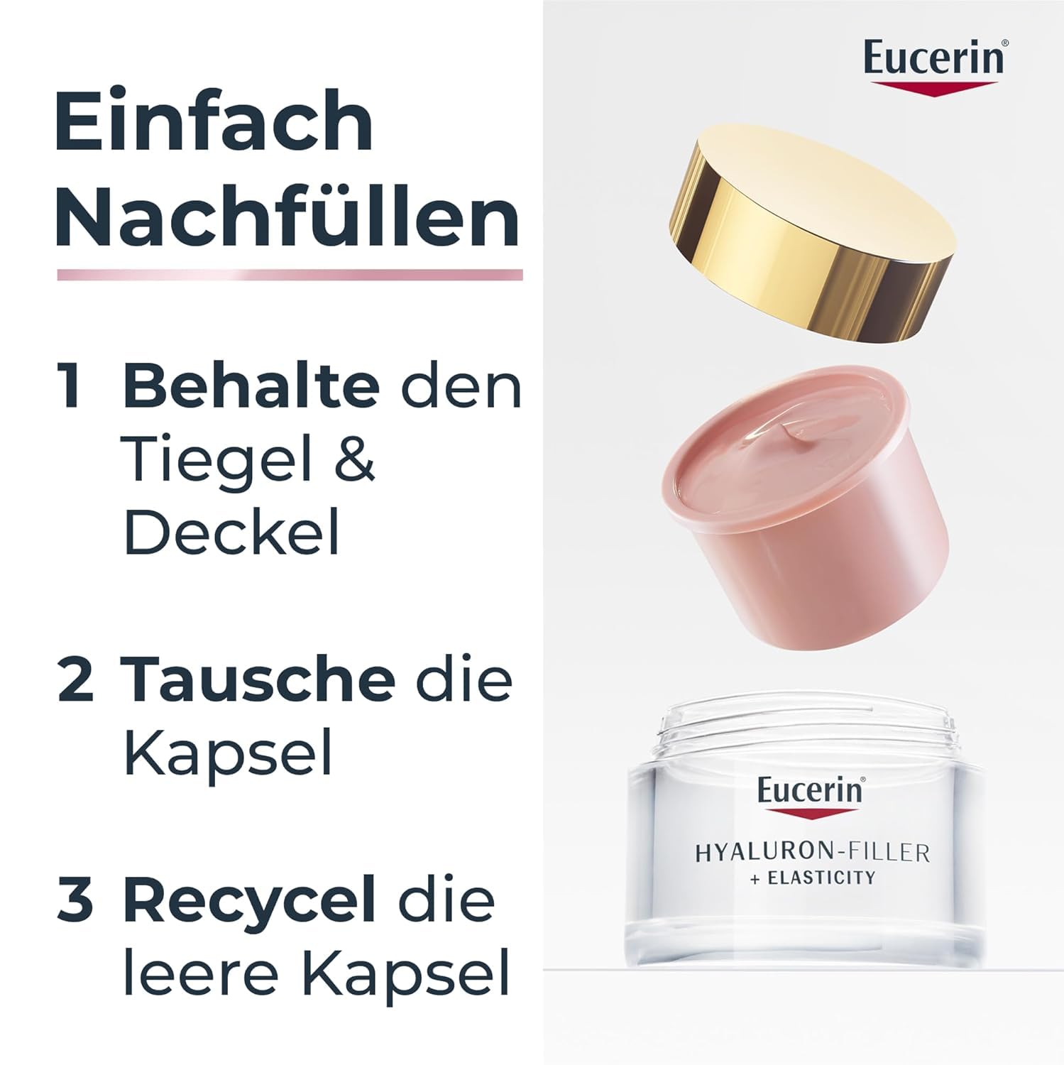 Eucerin Hyaluron-Filler + Elasticity Rosé Tagespflege LSF 30 Nachfüllkapsel 50 ml, Gesichtscreme mit roséfarbenen Pigmenten, Hyaluronsäure und Thiamidol reduziert Falten und Altersflecken