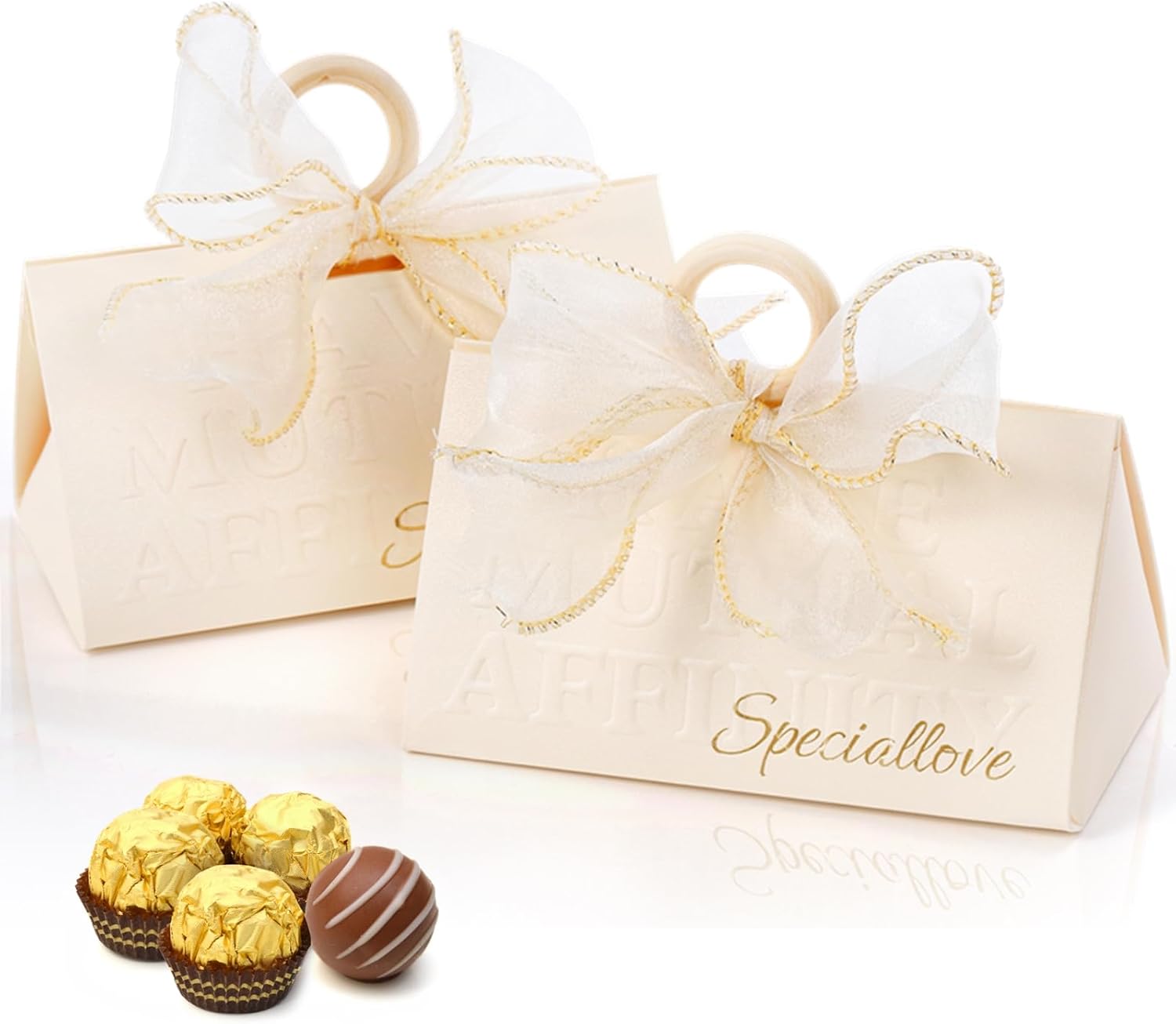 Yopay 30 Pack Wedding Favor Boxes, Small Gift Boxes for Guest with Handle, White Elegant Chocolate Treat Candy Boxes with Gold Trimmed Ribbons, Souvenirs Paper Gift Box for Bridal Shower Party - Image 3