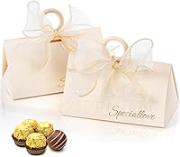 Vista 3 de Yopay 30 Pack Wedding Favor Boxes, Small Gift Boxes for Guest with Handle, White Elegant Chocolate Treat Candy Boxes with Gold Trimmed Ribbons