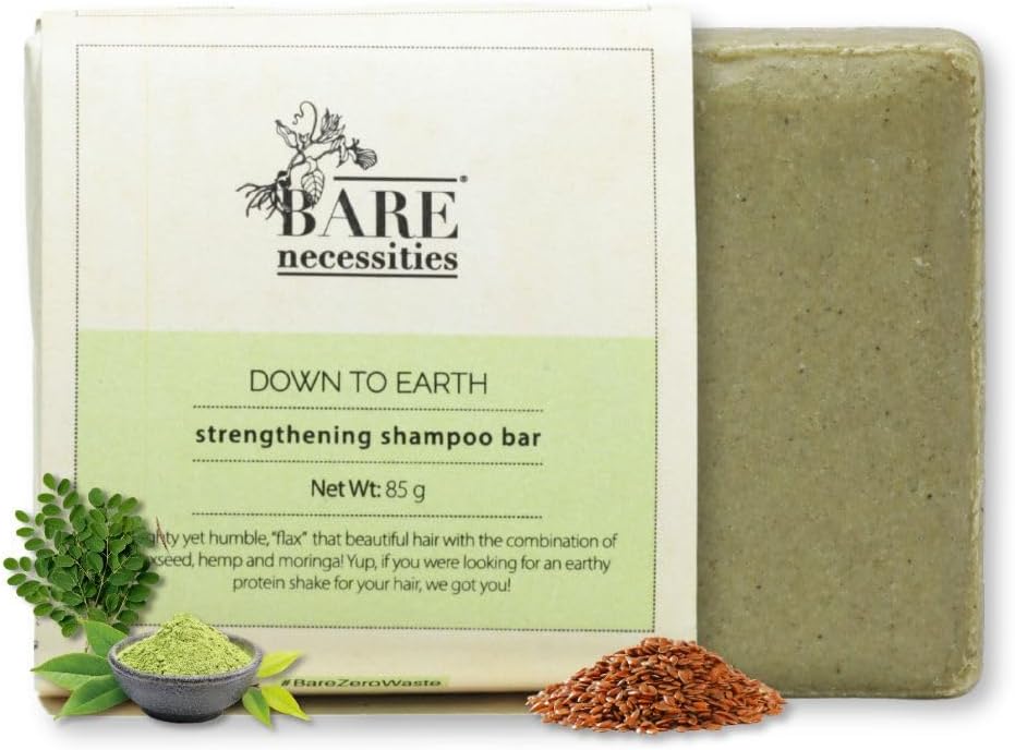 Bare Necessities Flaxseed & Moringa Natural Shampoo Bar for Moisturizing, Detangle for Soft Shiny Hair | Paraben free shampoo | Plant-based Protein shampoo for Dry and Frizzy hair - 85g
