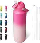 BJPKPK Bouteille d'eau isolée avec paille, 18oz Bouteilles thermo-eau, poignée flexible & Boot non glissant, BPA Thermo en acier inoxydable, Tumblers, Gobelets, Bleu noir