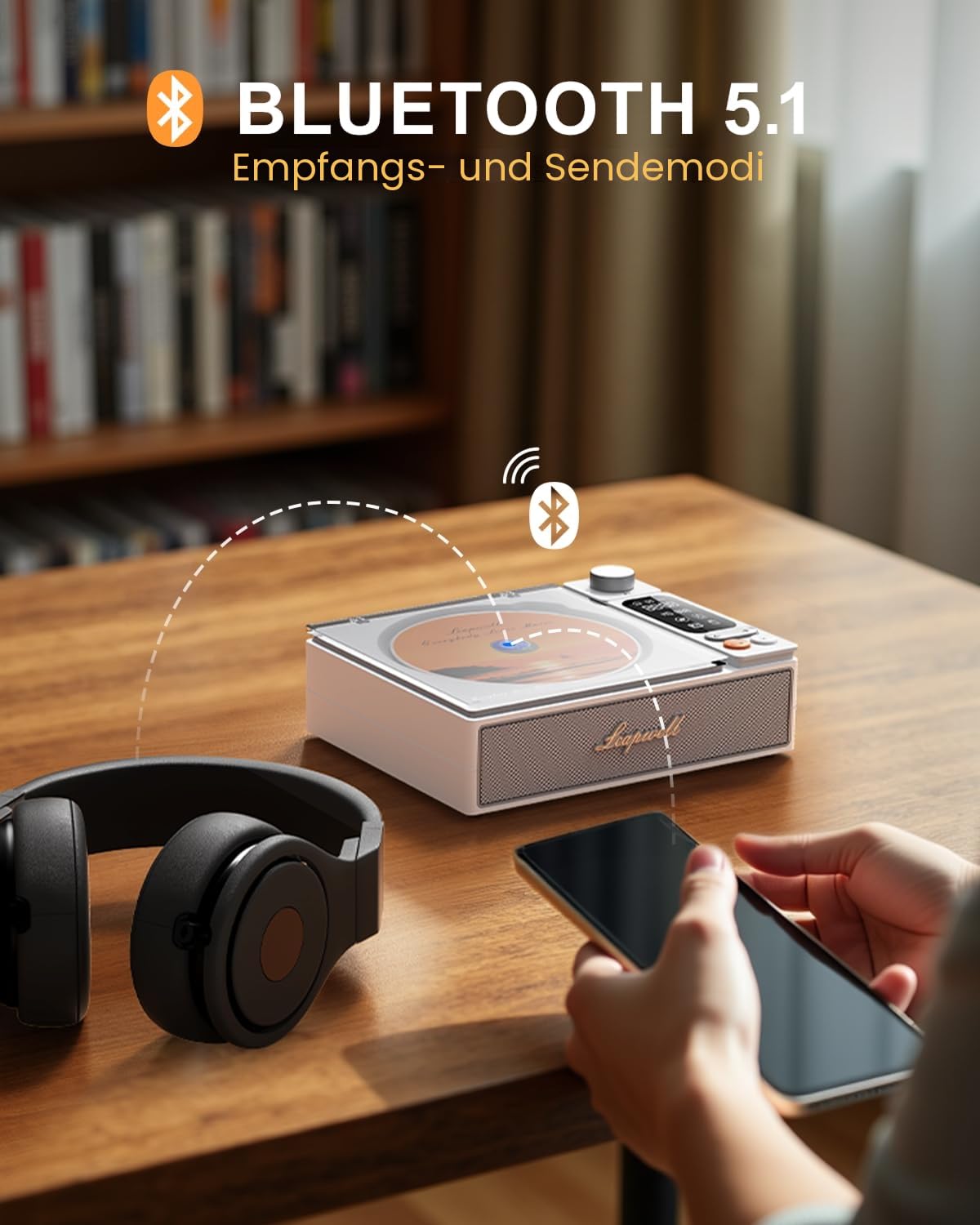 CD Player Tragbar, Leapwell Tragbarer CD Player mit Lautsprecher Bluetooth CD-Player mit Fernbedienung Kinder Mini CD Spieler Anti Skip mit AUX Optisch USB LCD Bildschirm Weiß