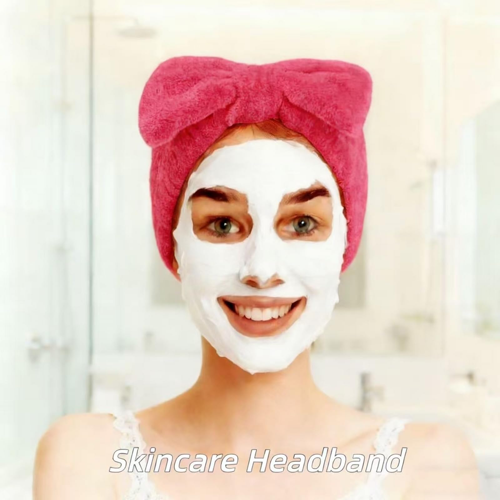 Juego de 7 piezas de spa, diadema facial y pulsera, accesorios para el cuidado de la piel, regalos de estilo universitario, accesorios para el cabello para mujeres y niñas (rosa intenso)