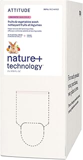 ATTITUDE Fruit & Vegetable Wash Refill, Food-Safe Produce Wash, Removes Dirt & Residue, Vegan & Plant-Based Ingredients, Unscented, 2 Liters