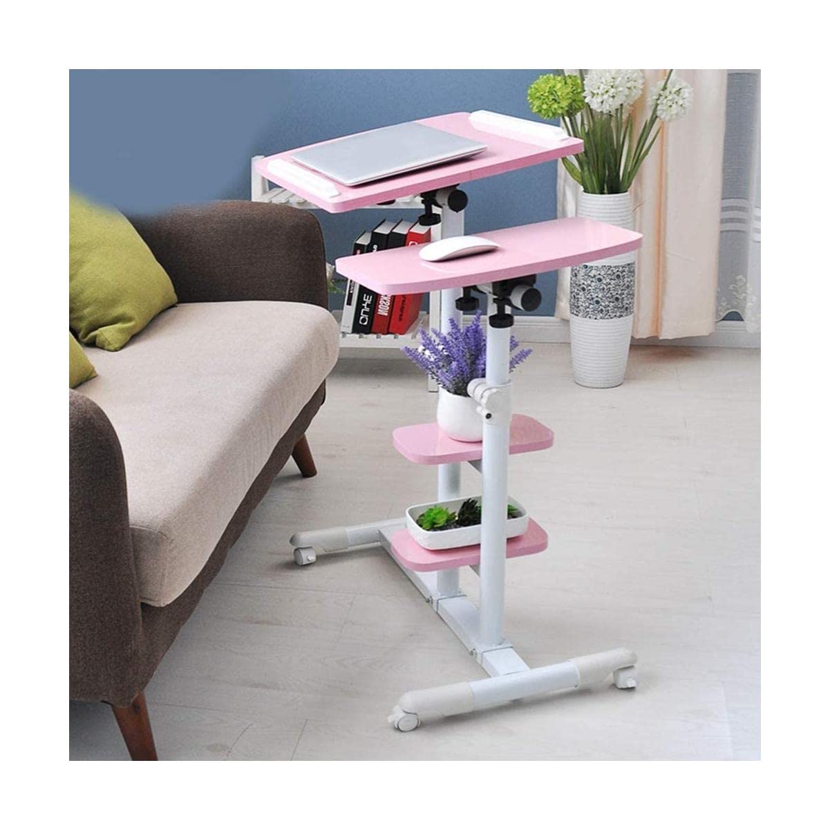 BKEKM Table de lit Hauteur réglable Plateau Table Roulant Chariot Mobile sur lit Table canapé Ordinateur Bureau Support avec Roues pivotantes pour la Maison Spacieux