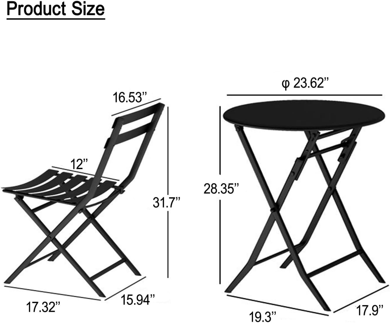 Small 3 Piece Patio Set, Bistro Table and Chairs Set of 2, Outdoor Folding Coffee Table, Outdoor Patio Furniture Set for Balcony, Yard, Garden, Yellow (Yellow)