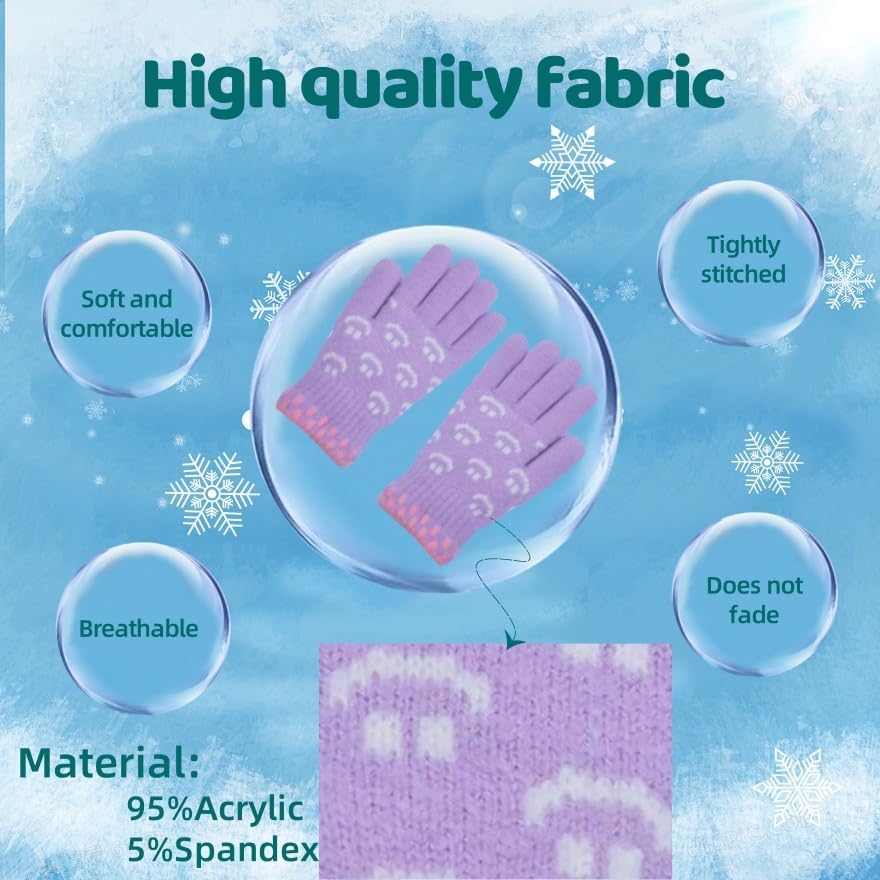 Kids Winter Warm Gloves Knit Thermal Cold Weather Fleece Lined Gloves for 8 9 10 11 12 13 Yers Girls Boys - Image 4