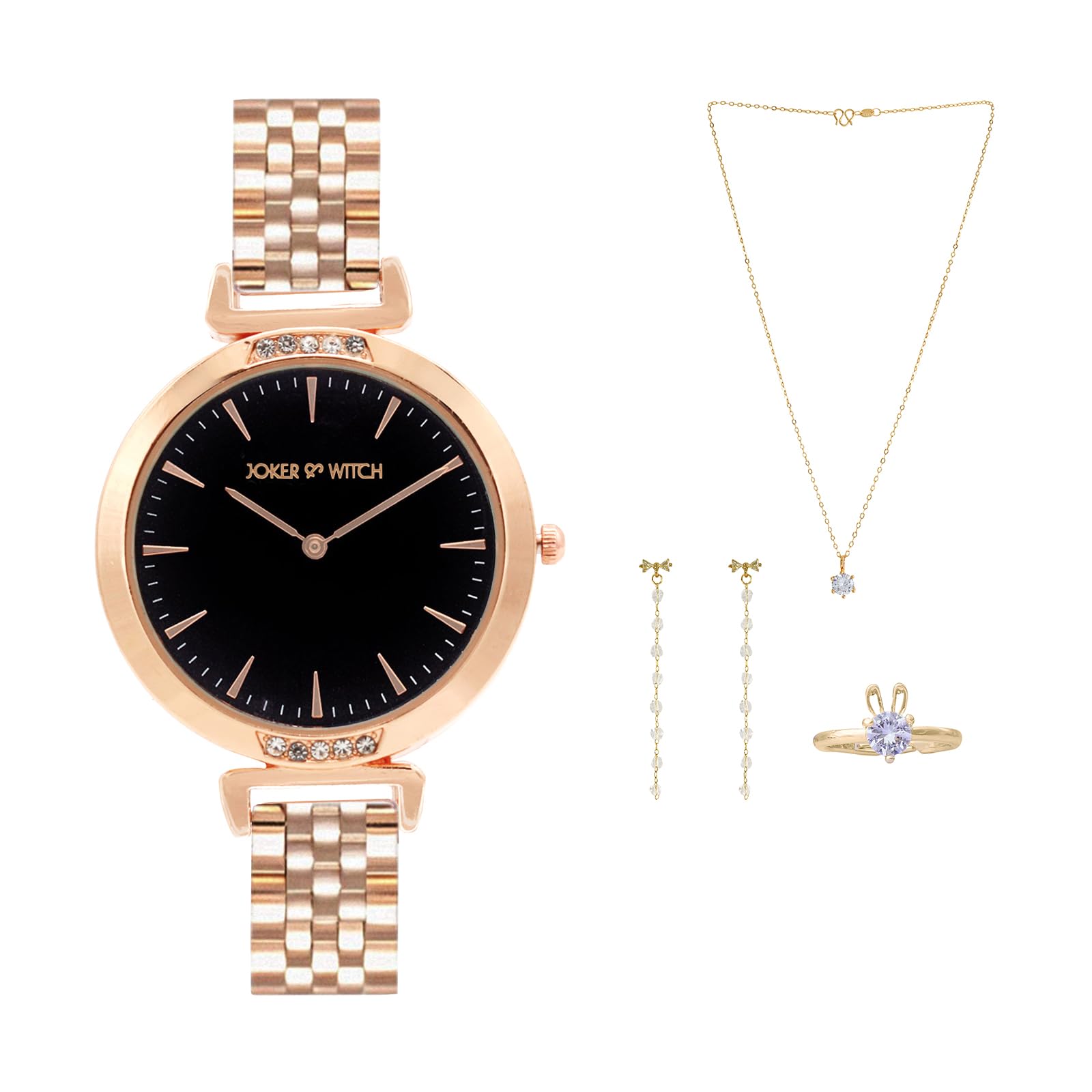 Joker & Witch Stainless Steel Jose Love Stack Women Analogue Watch Gift Sets, Black Dial, Rose Gold Band (B0CC4ZYRDF) Amazon Price History, Amazon Price Tracker