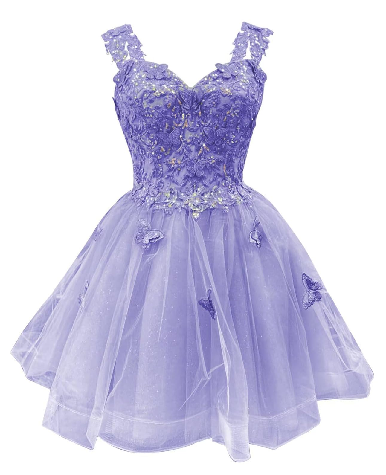 ZMKI422 - Vestido corto de tul con hombros descubiertos, apliques de encaje, para dama de honor, graduación, cóctel, fiesta