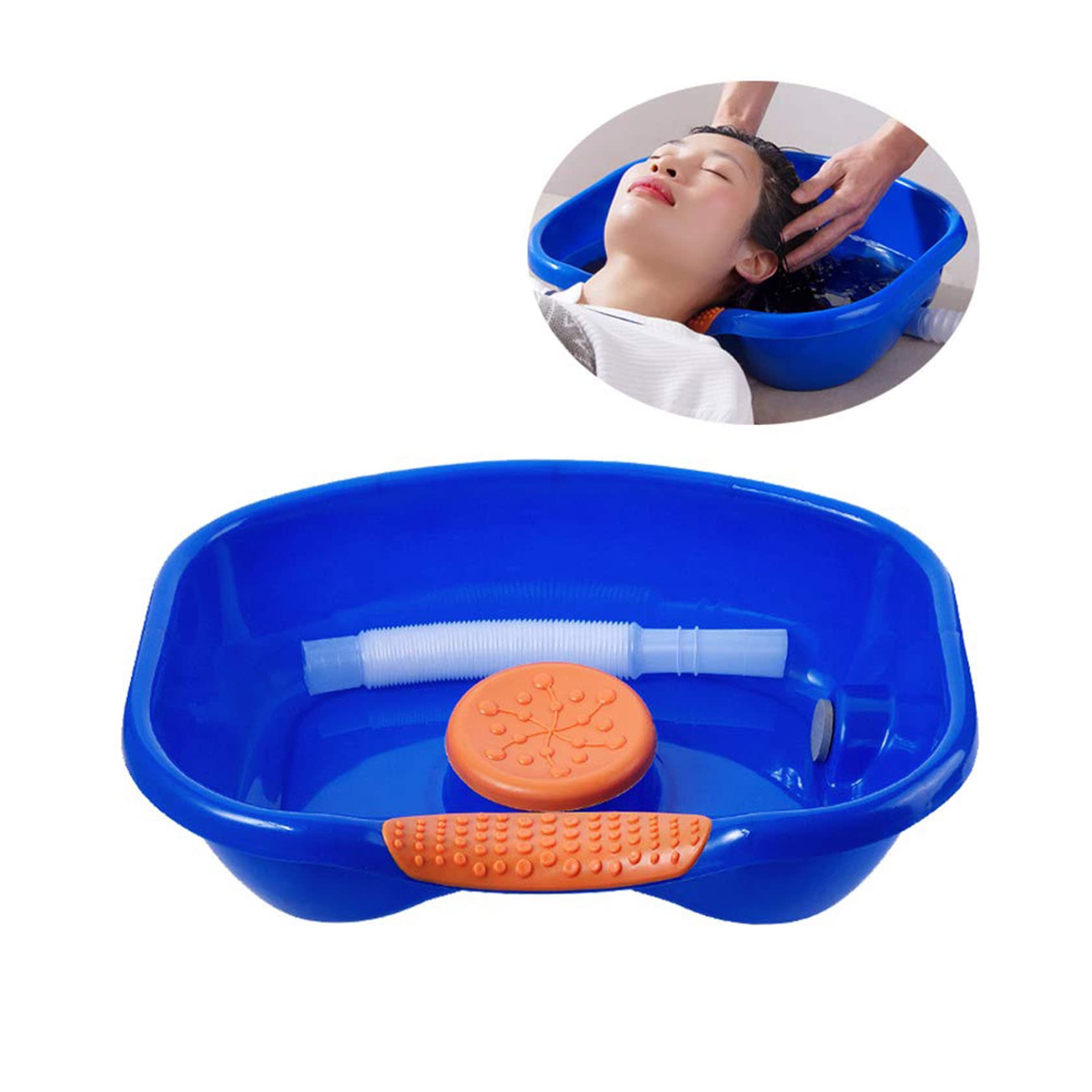 Shampoo-Becken Am Bett, Tragbares Haarwaschbecken mit Kopfkissen und Nachziehbarem Schlauch, Geeignet für Bettlägerige,Dark Blue