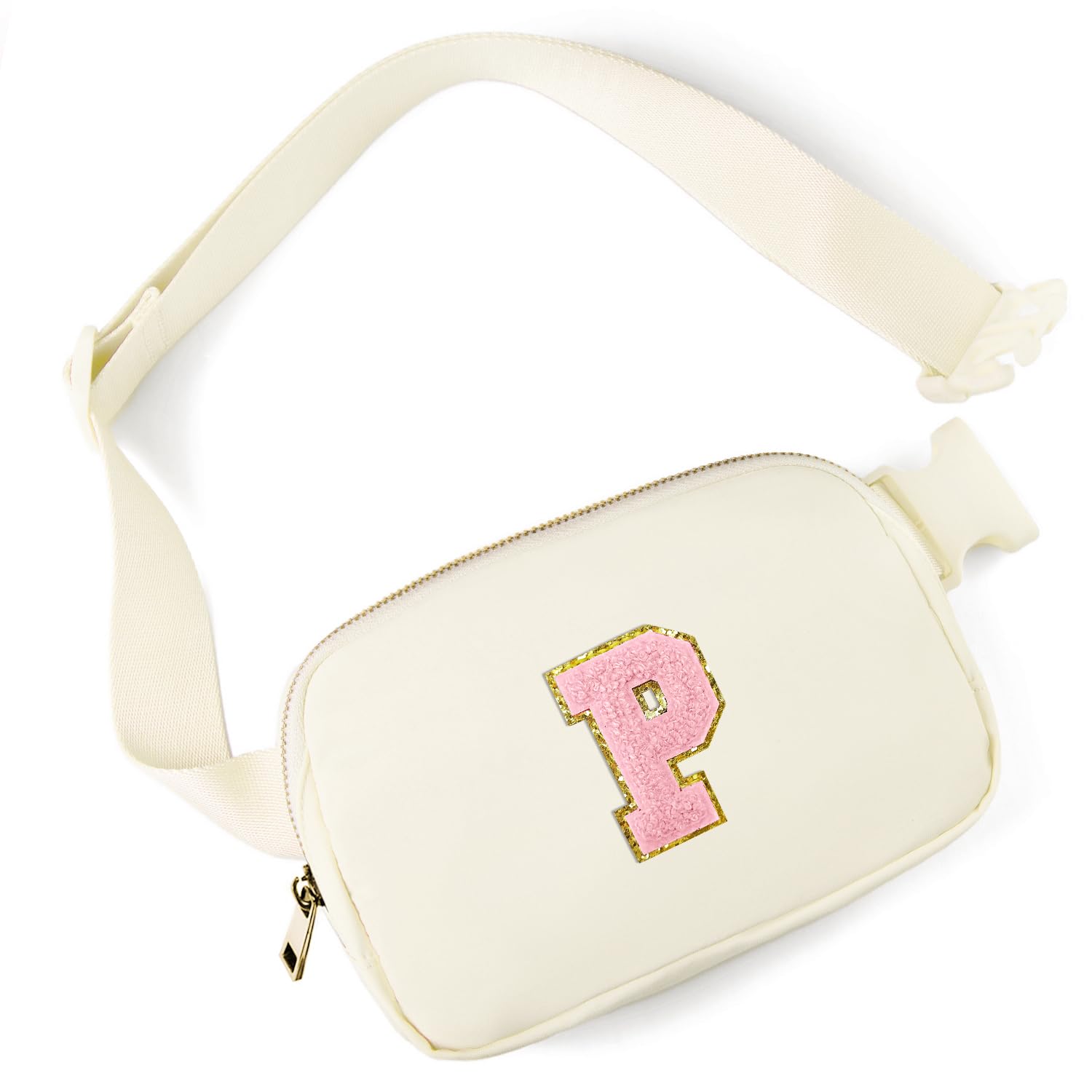 Gitus Gifts for 7 8 9 10 11 Year Old Girls Belt Bag Fanny Pack Crossbody Bags with Initial Letter Patch Birthday Gifts for Daughter Sister Friends Teen girls (Ivory-P)