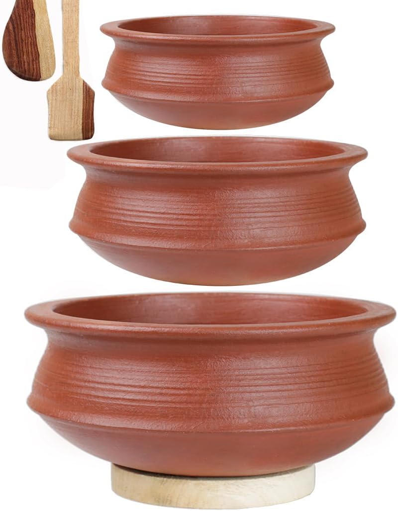 Craftsman India Online Clay Biryani Handi|Pot For Cooking&Serving Combo (7 Liter,Red) (Earthenware),Uncoated