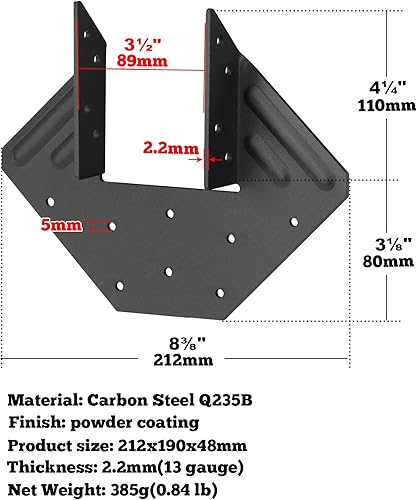 Miniatura 2 de 8 lazos negros para postes 4X, grosor de 0.087 in (calibre 13), ganchos galvanizados resistentes para vigas de viguetas de 4 x 4, 4 x 6 pulgadas,