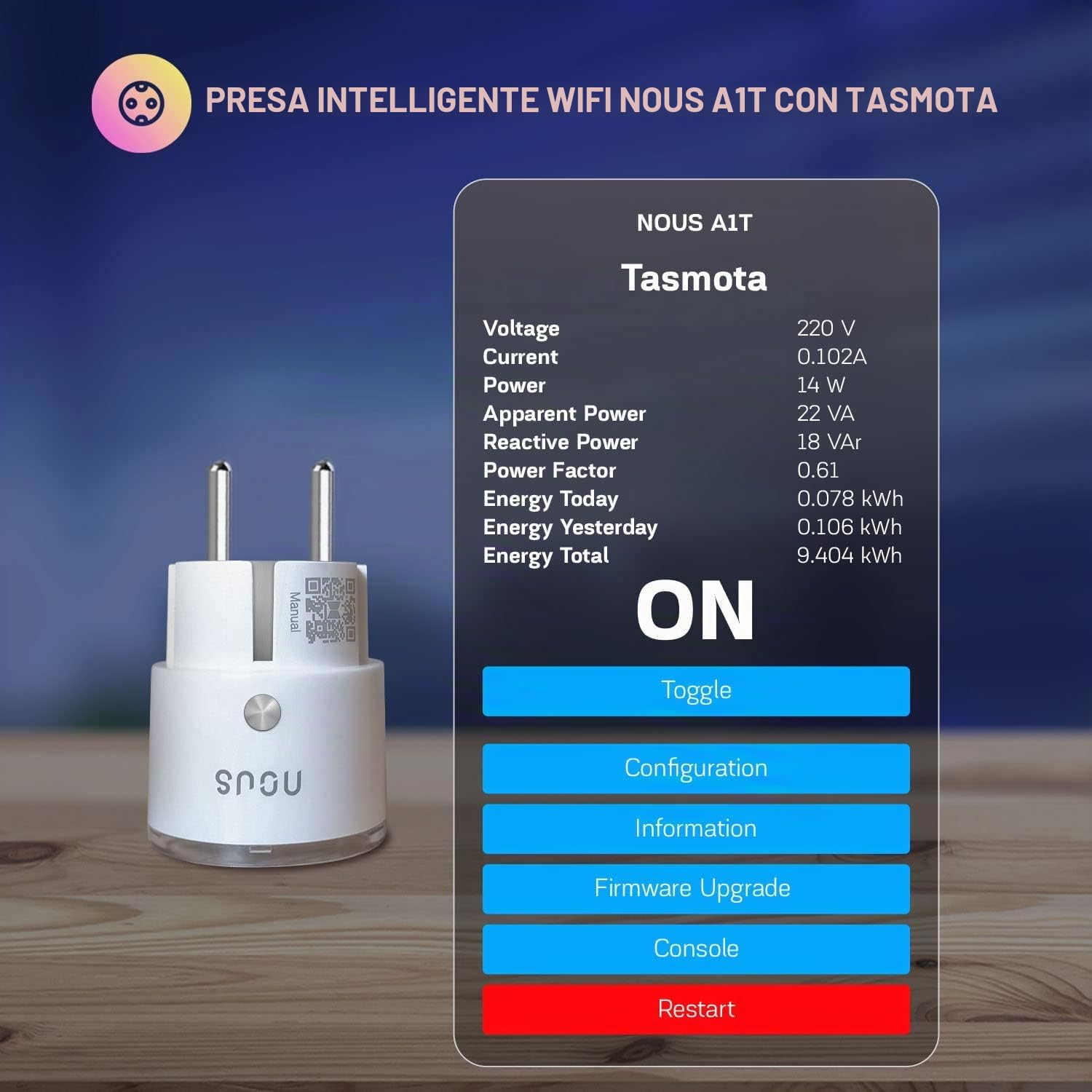 NOUS A1T Presa Intelligente Tasmota, Compatibile con Alexa, Google Home, Home Assistant, Tuya, Domotica Casa Intelligente con Monitoraggio Energetico, Prese WiFi Smart per Domotica, 2.4G