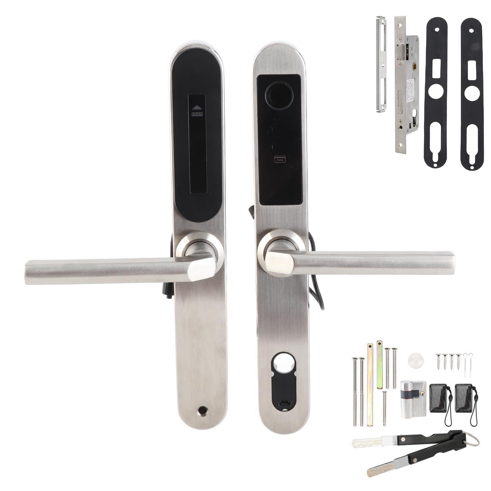 Fingerabdruck Digitales Türschloss Einstellbares Griff Silber für Home Office School, Glastür Schloss Elektretür Schloss Fingerabdruck Smart Lock Digital Lock Passwort