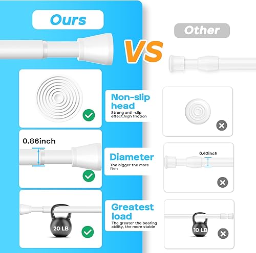 Miniatura 30 de Barra de cortina de tensión para ventanas de 28 a 48 pulgadas, barras de cortina con resorte, barra de tensión negra, sin perforación, barra