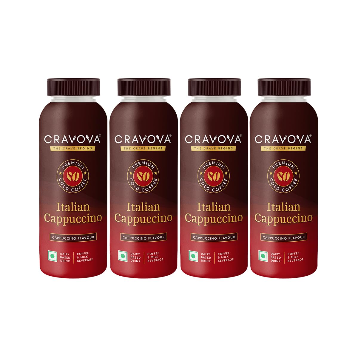 Cravova Italian Cappuccino Cold Coffee | Premium Cold Coffee - 200ml | Medium Roast | Ready-to-Drink | Pack Of 4