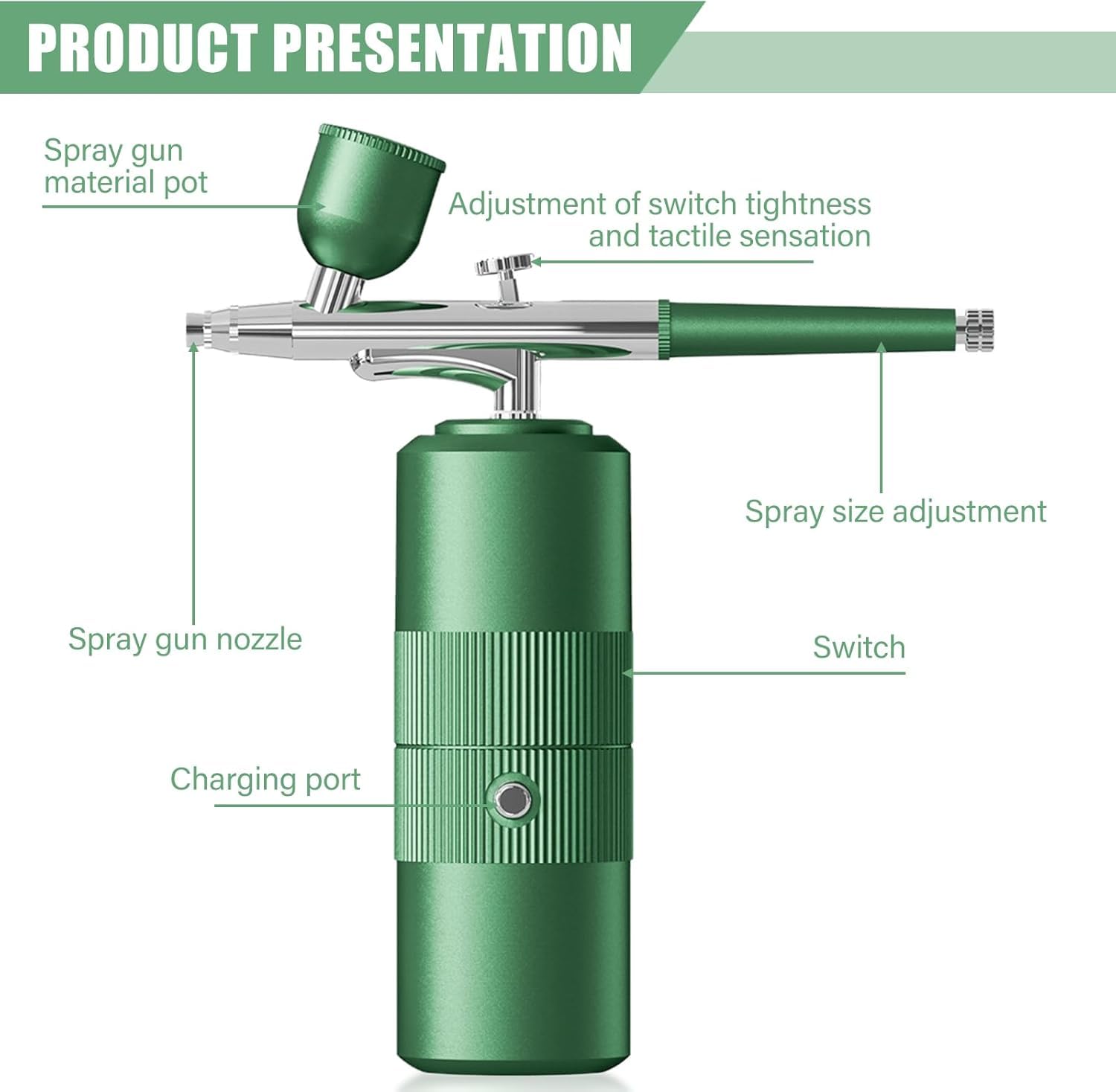 Set aerografo con compressore, pistola a spruzzo senza fili, kit aerografo, pistola portatile con compressore, pistola a spruzzo portatile ricaricabile USB, set per idratazione, tatuaggio, unghie
